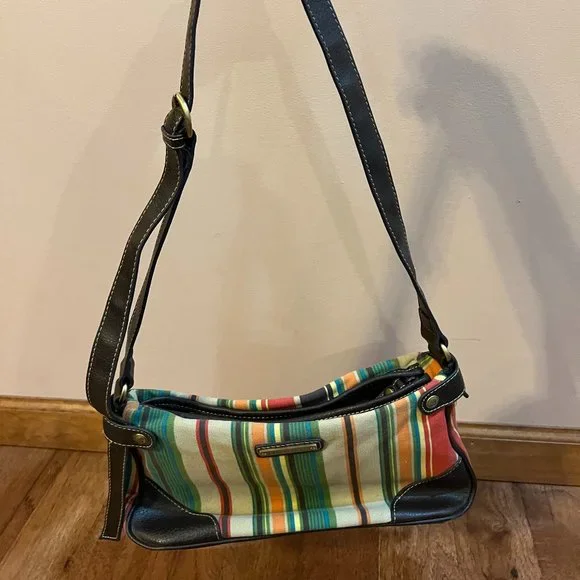 Carribean Joe Island Supply Canvas Striped purse shoulder bag - Picture 2 of 6